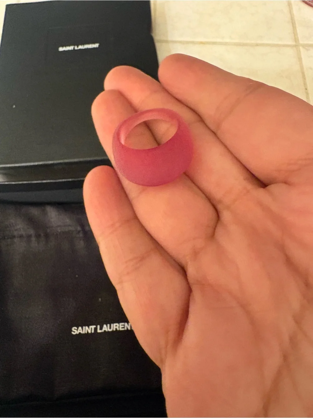 Saint Laurent Ladies Ice Effect Pink Fush Resin Ring Sz 7 new